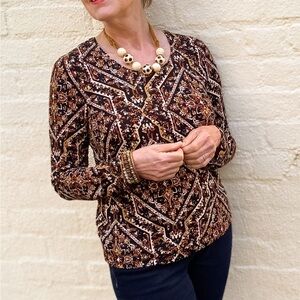 Chico’s Block Print Layering Tee Blouse Long Sleeve Chicos 3 XL